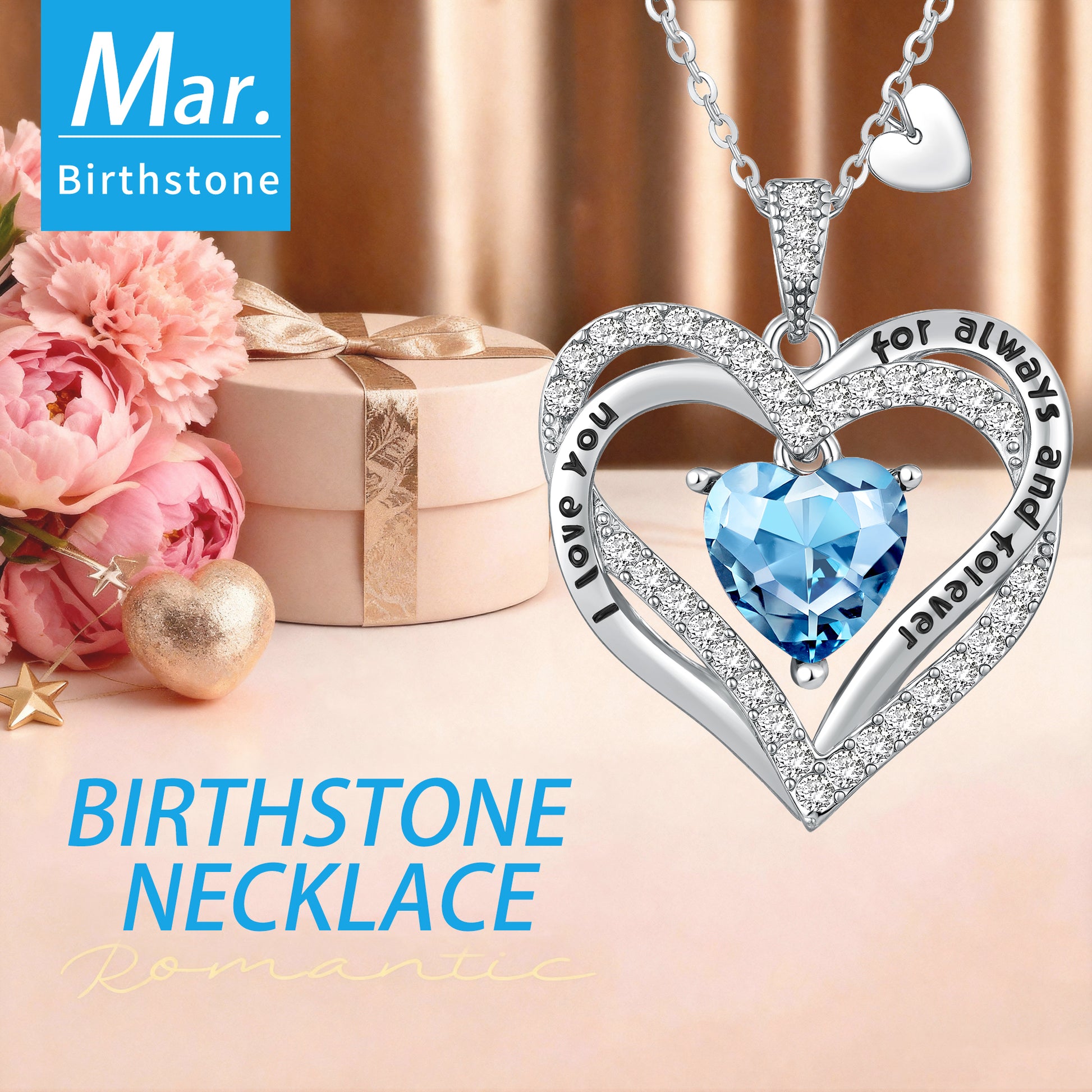 Love Pendant Necklaces for Women with Birthstone Zirconia, Christmas Birthday Anniversary Jewelry Gift for Women Wife