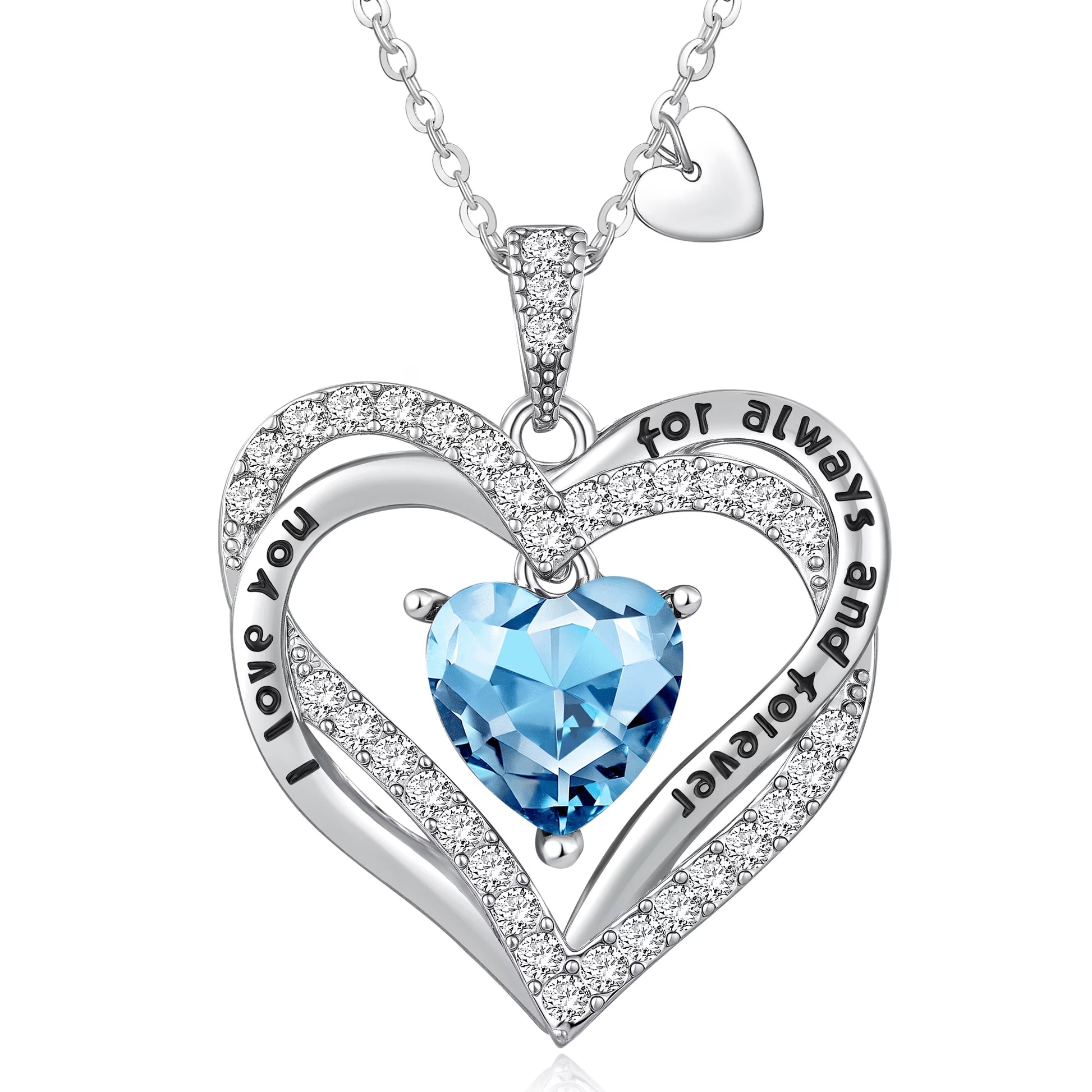 Love Pendant Necklaces for Women with Birthstone Zirconia, Christmas Birthday Anniversary Jewelry Gift for Women Wife
